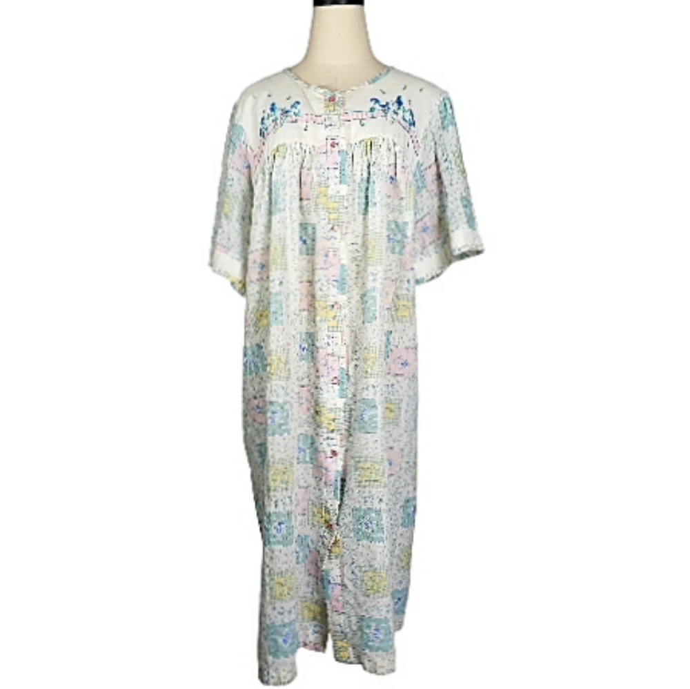 Vintage Housecoat Nightgown Muumu Grandmacore Cottagecore Grannycore XL Patchwor